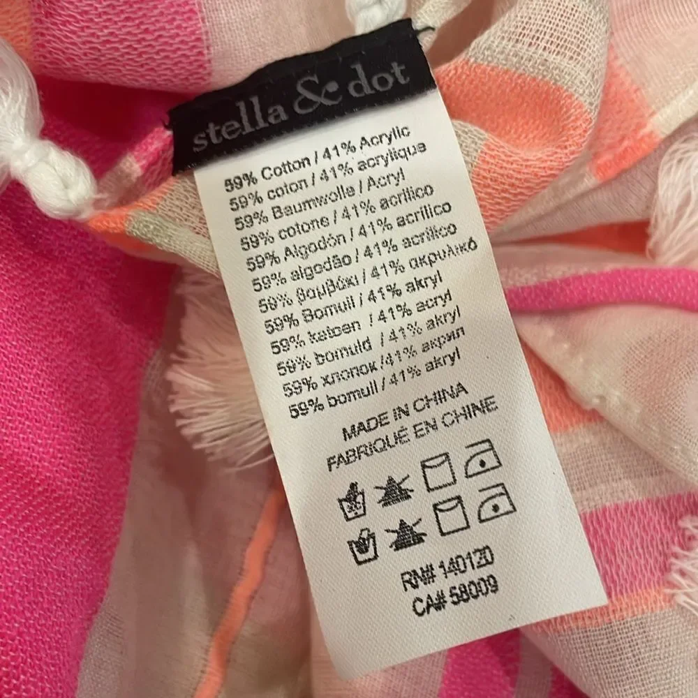 Stella & Dot Glow Stripe Capri Wrap Pink & Coral Tassel Accent